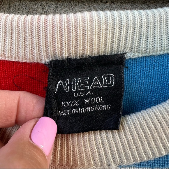 Vintage HEAD 100% Wool Rainbow Grid Sweater Large Made in Hong Kong - Picture 3 of 8